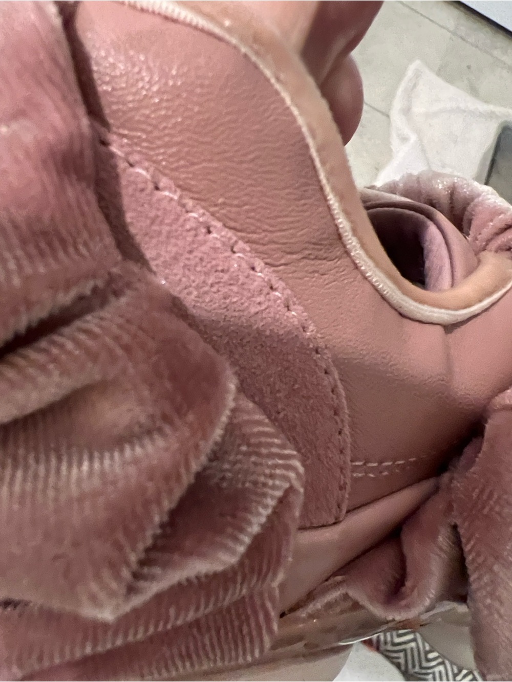 NWT kate spade Cream and Blush Pink scrunchie sneaker in plush and leather - Picture 11 of 12